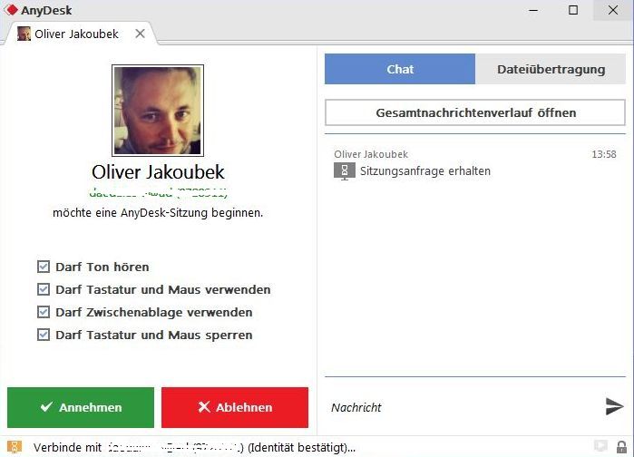 AnyDesk Verbindungsabfrage